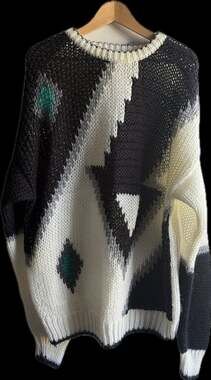 Vintage 80s 90s Forum Sweater Mens Large L Open Weave Colorblock Geometric Retro